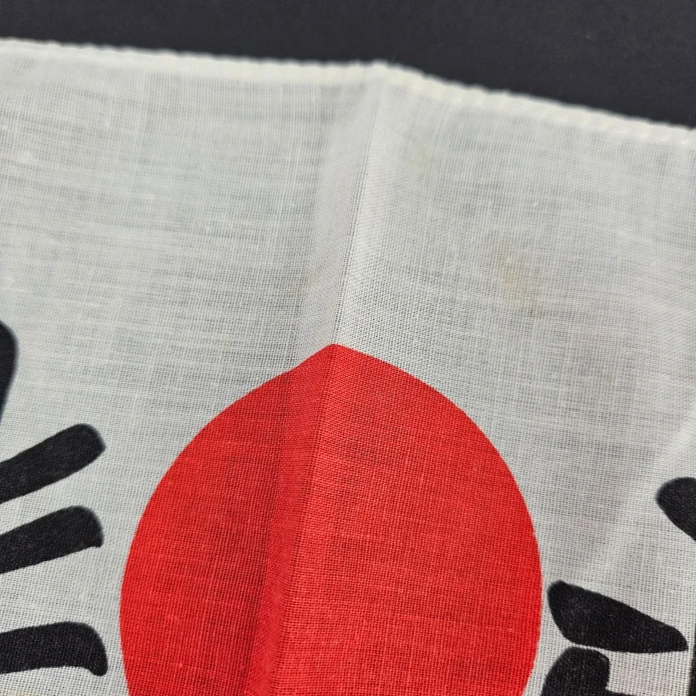 Vintage Japanese Rising Sun Bandana Red White Kanji Cotton Poly Made in USA 80s